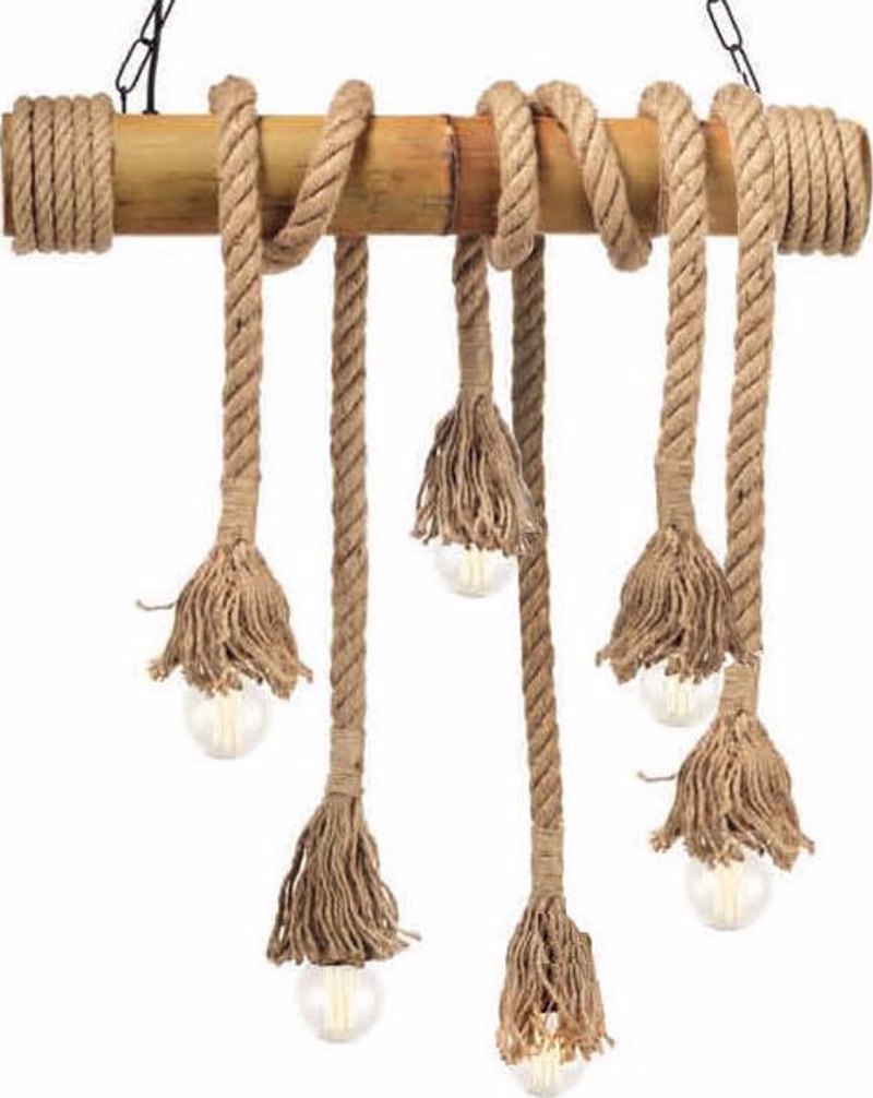 ACA 6Φωτο Φωτιστικό Οροφής Μεταλλικό/Bamboo/Σχοινί ‘Merlin’ Μαύρο/Μπέζ Ε27 90Χ180cm 932906BBR
