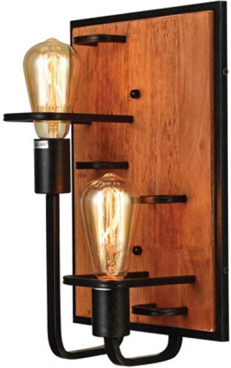 Φωτιστικά agiovlasitishome - ΣΗΜΑΝΤΙΚΟ: Σε περίπτωση διαφοράς τιμής από το κατάστημα ισχύει παντα και μόνο η τιμή του καταστήματος ACA 2Φωτη Απλίκα Τοίχου Μεταλλική/Ξύλινη 'Tesla' Μαύρο