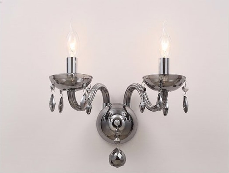 ACA Απλίκα Τοίχου Δίφωτη Μεταλλική/Κρυστάλλινη 'TULIA' Χρώμιο/Φιμέ Ε14 38Χ31cm BLK82042WSGC