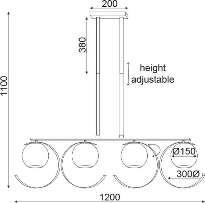 ACA Fotistiko Orofis Tetrafoto 'IPARELLE' Metallo/Gyali Xruso/Perle E27 120X30X110ek DCR17504P