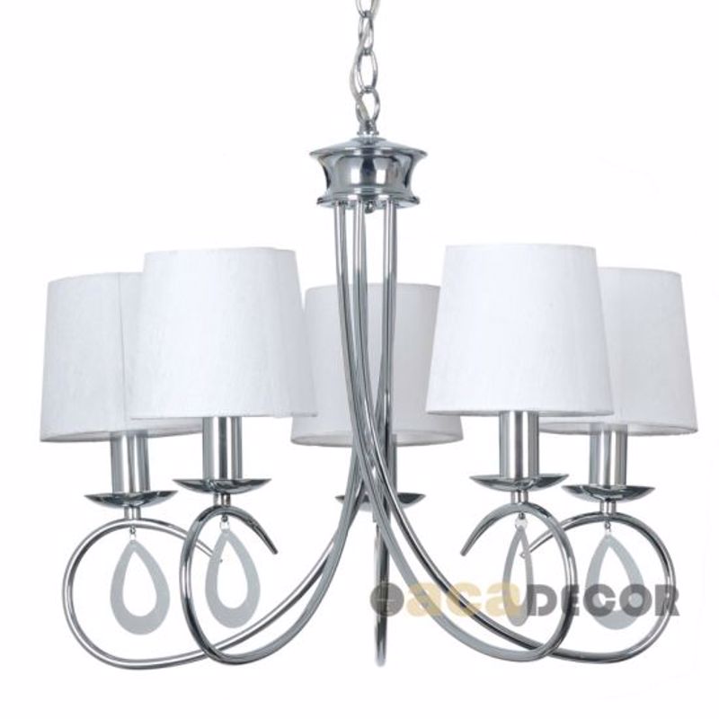 ACA 5Φωτο Φωτιστικό Οροφής Μεταλλικό/Υφασμάτινο 'Basilico' Λευκό/Χρώμιο/Νίκελ E14 54Χ120cm TNK81490CR5P