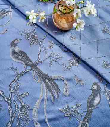 Ύφασμα Ζακάρ 'Elysse' με Σχέδιο Πουλιά σε Κλαδιά Δέντρων διαθέσιμο σε 4 Αποχρώσεις