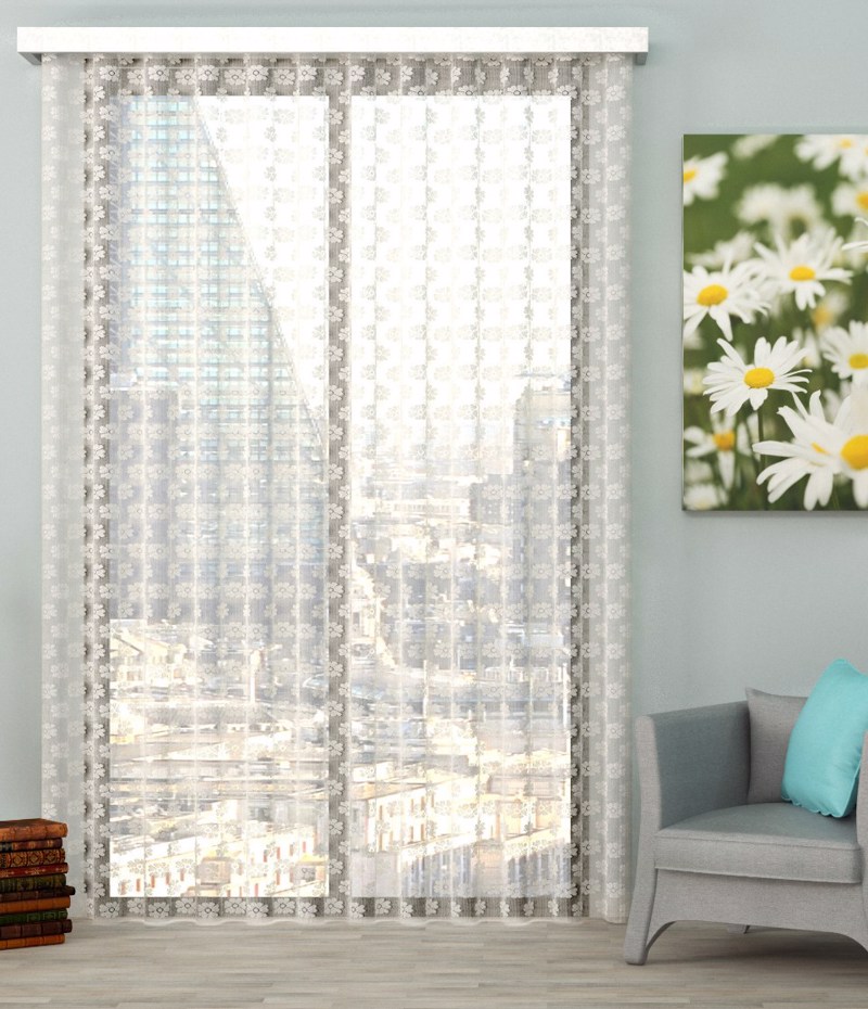 Ύφασμα Διάφανο με Δαντέλα 'Margarita' Πλεκτό με Φλοράλ 