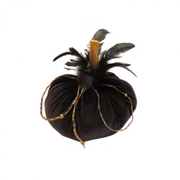 Art et Lumiere Κολοκύθα Βελούδινη Μαύρη με Χρυσά Διακοσμητικά και Φτερά 20ΕΚ 10226