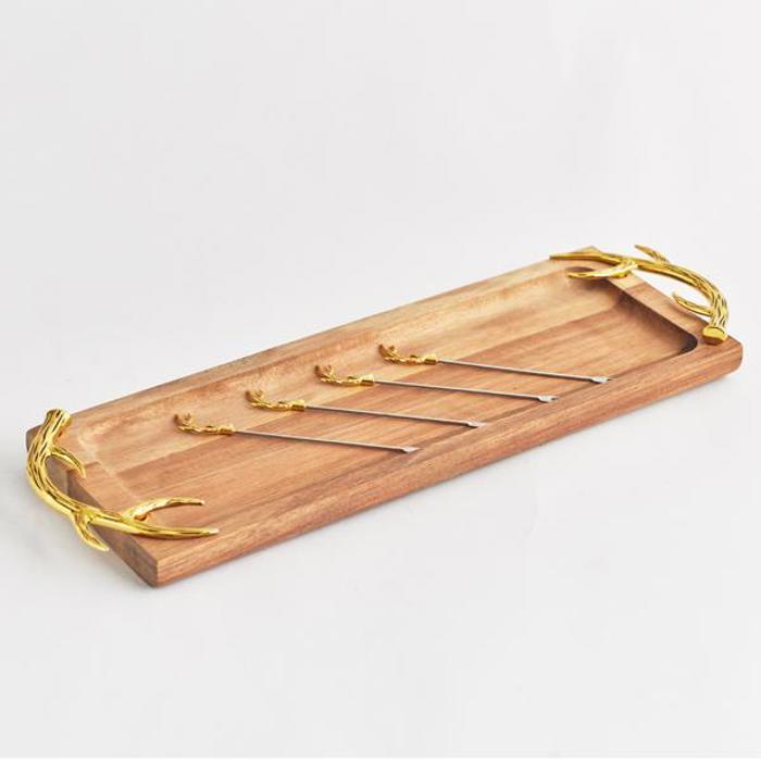 ESTHETI home Xulinos Diskos Akakias me Metallika Picks Fagtou kai Xrusa Xeroulia 40x13x2cm 600-44341
