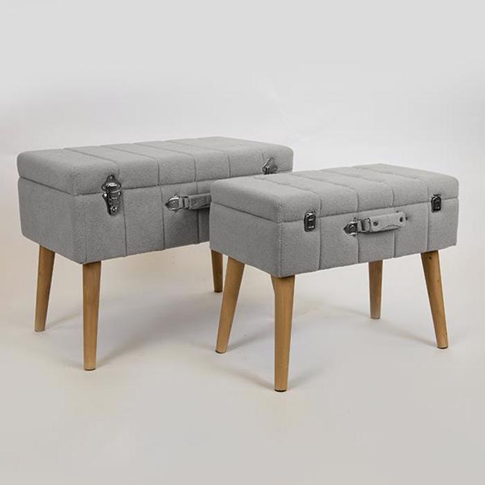 ESTHETI home Set ton 2 Skampo Beloudino Ggri me Xulina Podia kai Sxedio Balitsa 62x36x48cm/52x31x43cm 750-14030