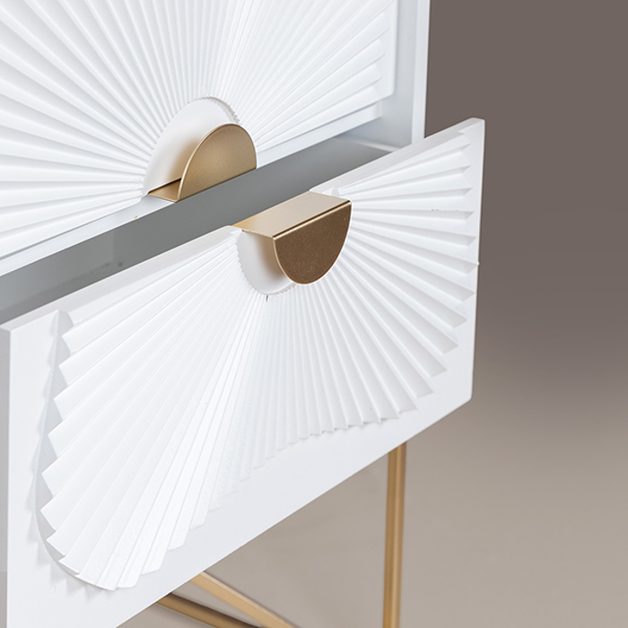 ESTHETI home Komodino Xulino Lefko me Podia Metallika Xrusa 48x35x64cm 750-35525