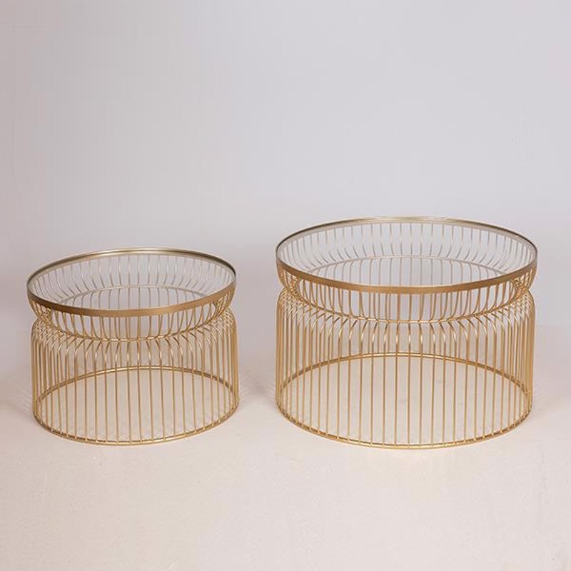 ESTHETI home Σετ των 2 Τραπεζάκια Μεταλλικά Χρυσά με Γυ