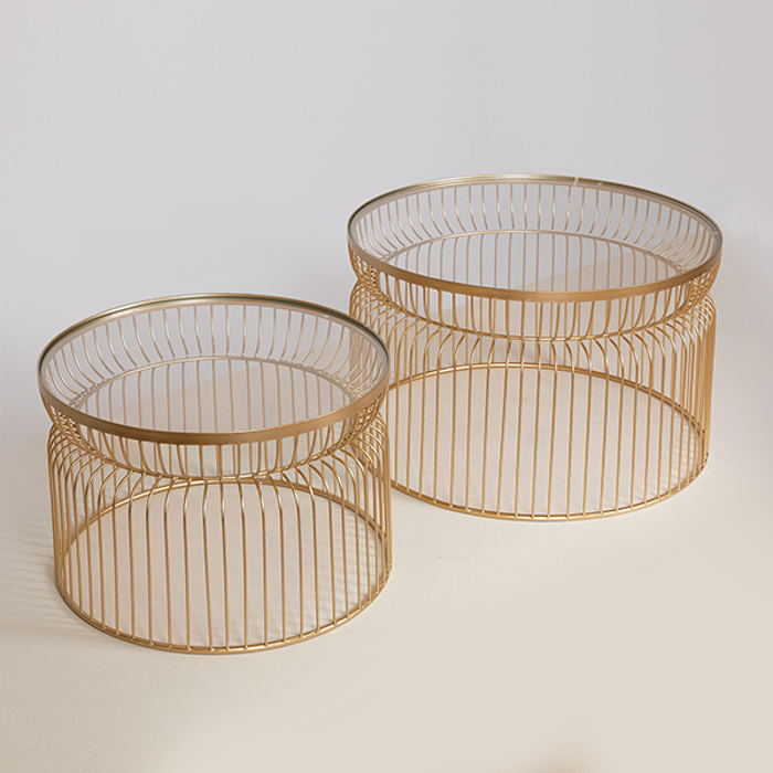 ESTHETI home Set ton 2 Trapezakia Metallika Xrusa me Gyali F65x40cm/F52.5x34cm 750-37013