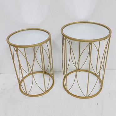 ESTHETI home Σετ των 2 Βοηθητικό Τραπεζάκι Μεταλλικό Χρυσό με Γυαλί Φ38x55.5cm/Φ33x50.5cm 750-39541