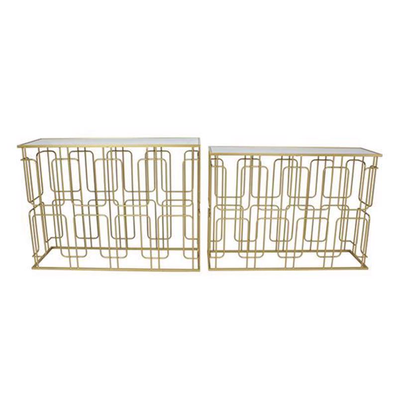 ESTHETI home - ΣΗΜΑΝΤΙΚΟ: Σε περίπτωση διαφοράς τιμής από το κατάστημα ισχύει παντα και μόνο η τιμή του καταστήματος ESTHETI home Σετ των 2 Κονσόλα Μεταλλική/Γυάλινη Χρυσή