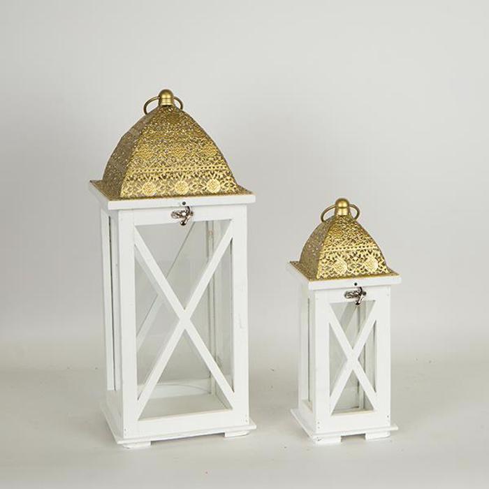 ESTHETI home Set ton 2 Fanari Xulino Lefko me Metalliki Xrusi Orofi 22x22x54.5cm/14.5x14.5x37.5cm 752-10017