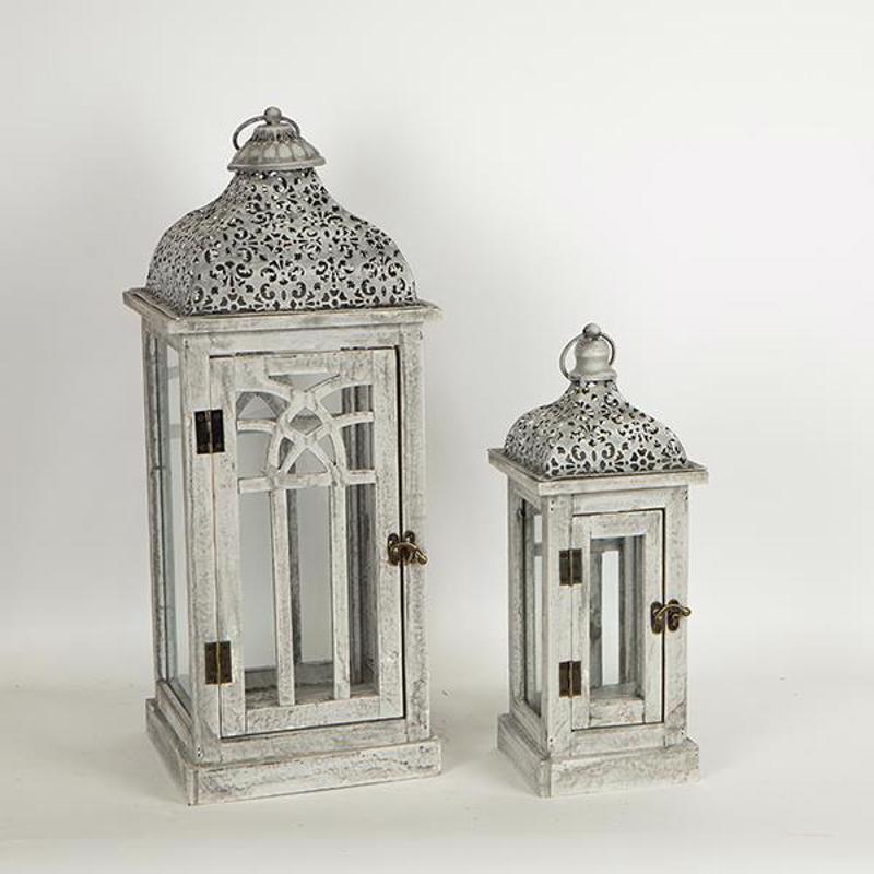 Κηροπήγια, Κεριά, Αρωματικά χώρου agiovlasitishome - ΣΗΜΑΝΤΙΚΟ: Σε περίπτωση διαφοράς τιμής από το κατάστημα ισχύει παντα και μόνο η τιμή του καταστήματος ESTHETI home Σετ των 2 Φανάρι Ξύλινο Γκρι με Μεταλλική