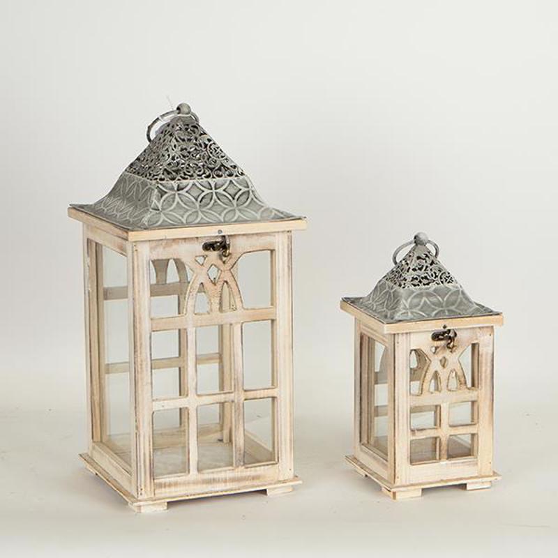 Κηροπήγια, Κεριά, Αρωματικά χώρου agiovlasitishome - ΣΗΜΑΝΤΙΚΟ: Σε περίπτωση διαφοράς τιμής από το κατάστημα ισχύει παντα και μόνο η τιμή του καταστήματος ESTHETI home Σετ των 2 Φανάρι Ξύλινο Φυσικό με Μεταλλικ