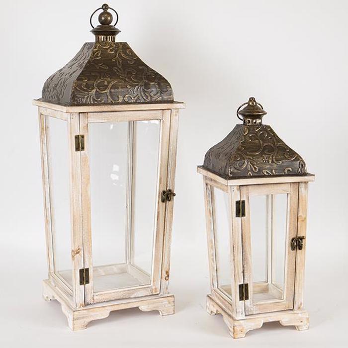 ESTHETI home Set ton 2 Fanari Xulino Kafe me Metalliki Mavri Orofi 20x20x47cm/27.5x27.5x69cm 752-10026