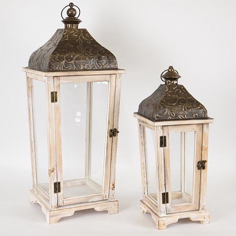 ESTHETI home Σετ των 2 Φανάρι Ξύλινο Καφέ με Μεταλλική 