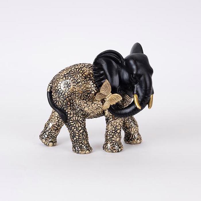 ESTHETI home Epitrapezio Diakosmitiko ''Elefantas me Petalouda'' Resin Mavro/Xruso 19x11x17cm 752-11624