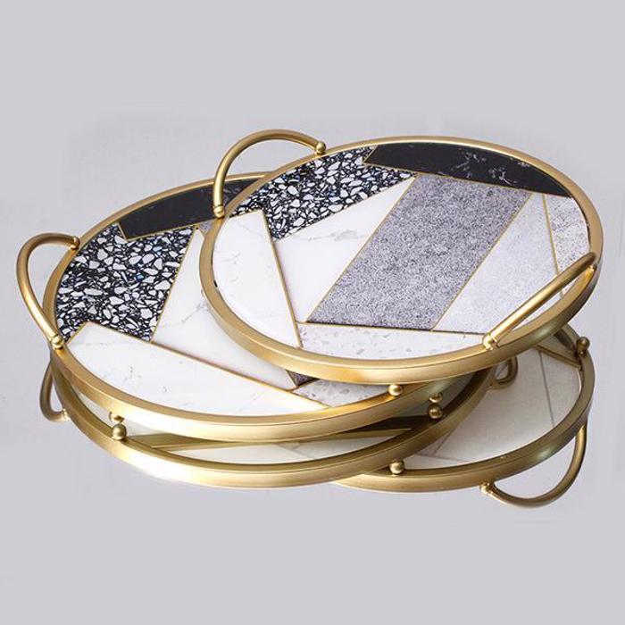 ESTHETI home Set ton 2 Diskos Metallikos Xrusos me Gyali F35x6cm/F30x6cm 752-16039