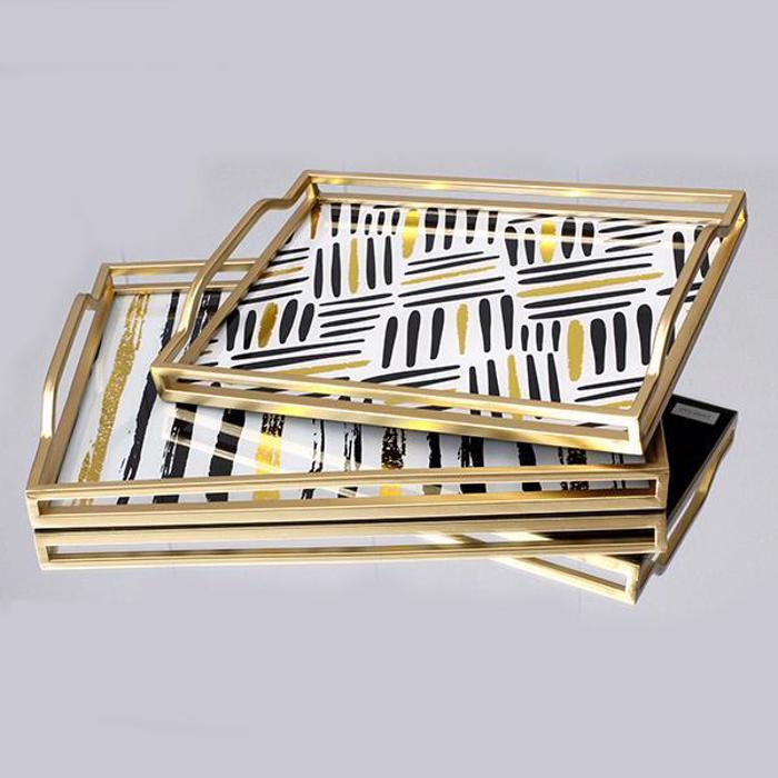 ESTHETI home Set ton 2 Diskos Metallikos Xrusos me Gyali 40x30x5.5cm/35x25x4.5cm 752-16043