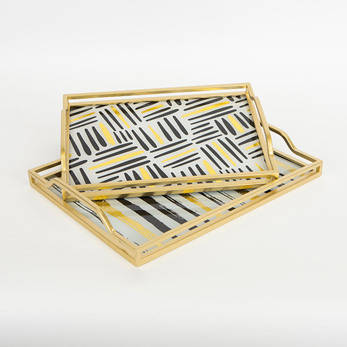 ESTHETI home Set ton 2 Diskos Metallikos Xrusos me Gyali 40x30x5.5cm/35x25x4.5cm 752-16043