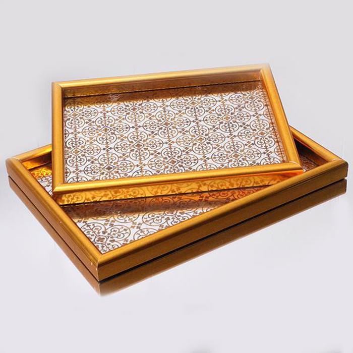 ESTHETI home Set ton 2 Diskos Resin Xrusos me Kathrepti 40x30x2.8cm/35x28x2.8cm 752-16058