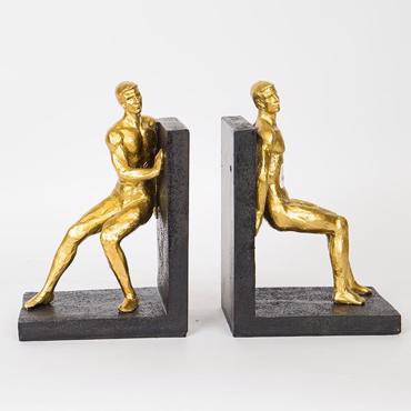 ESTHETI home Σετ των 2 Βιβλιοστάτης με Αγαλματίδια Χρυσά 33.5x11.5x25cm 752-19013