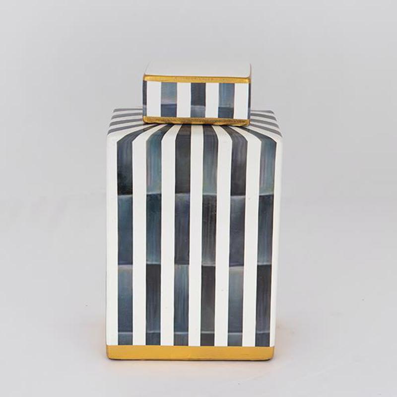 ESTHETI home Βάζο με Καπάκι Κεραμικό Λευκό/Μαύρο/Χρυσό 