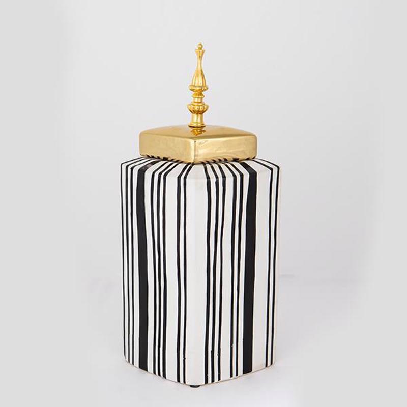ESTHETI home Βάζο με Καπάκι Κεραμικό Λευκό/Μαύρο/Χρυσό 