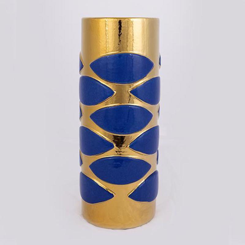 ESTHETI home - ΣΗΜΑΝΤΙΚΟ: Σε περίπτωση διαφοράς τιμής από το κατάστημα ισχύει παντα και μόνο η τιμή του καταστήματος ESTHETI home Βάζο Κεραμικό Μπλε/Χρυσό 12x12x26.5cm 752-