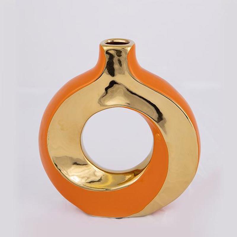 ESTHETI home Βάζο Κεραμικό Πορτοκαλί/Χρυσό 17.5x4.5x19c