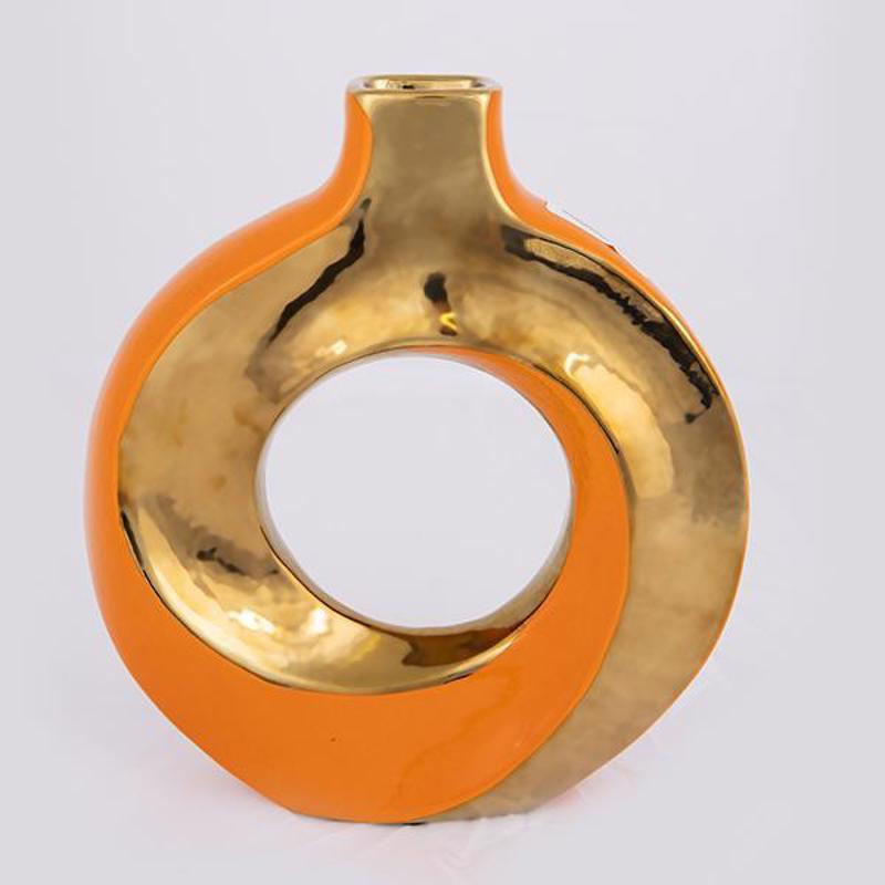 ESTHETI home Βάζο Κεραμικό Πορτοκαλί/Χρυσό 22x5.5x24.5cm 752-20177