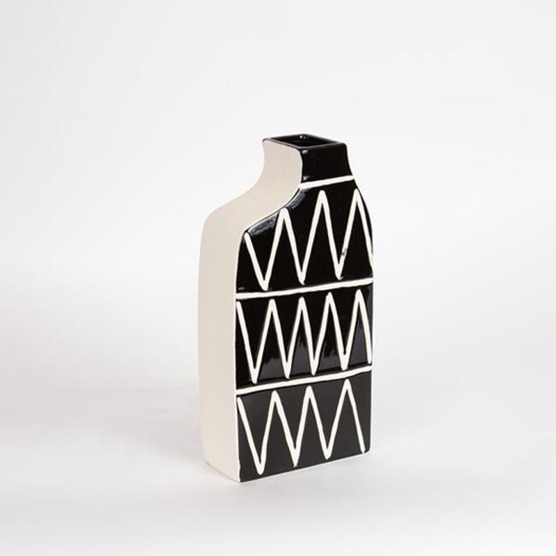 ESTHETI home Βάζο Κεραμικό Μαύρο με Μπεζ Γραμμές 14x6.5x29cm 752-20199