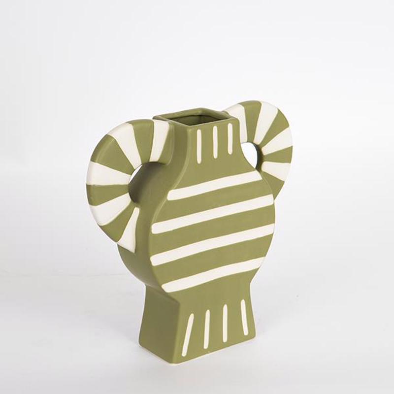 ESTHETI home Βάζο Κεραμικό Λαδί/Μπεζ με Χερούλια 32x8x30.8cm 752-20209