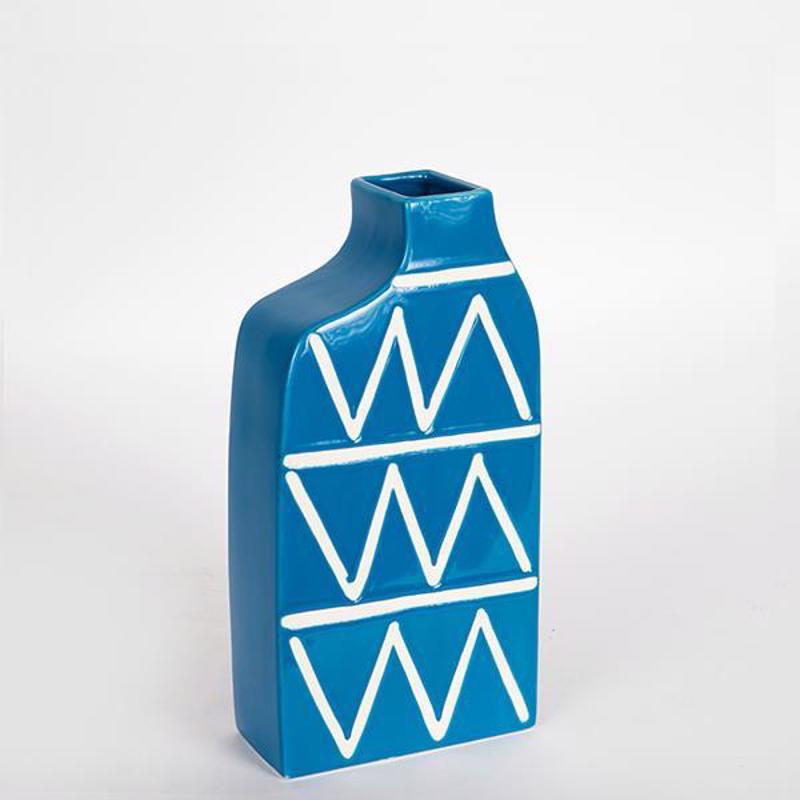 ESTHETI home Βάζο Κεραμικό Μπλε με Λευκές Γραμμές 14x6.