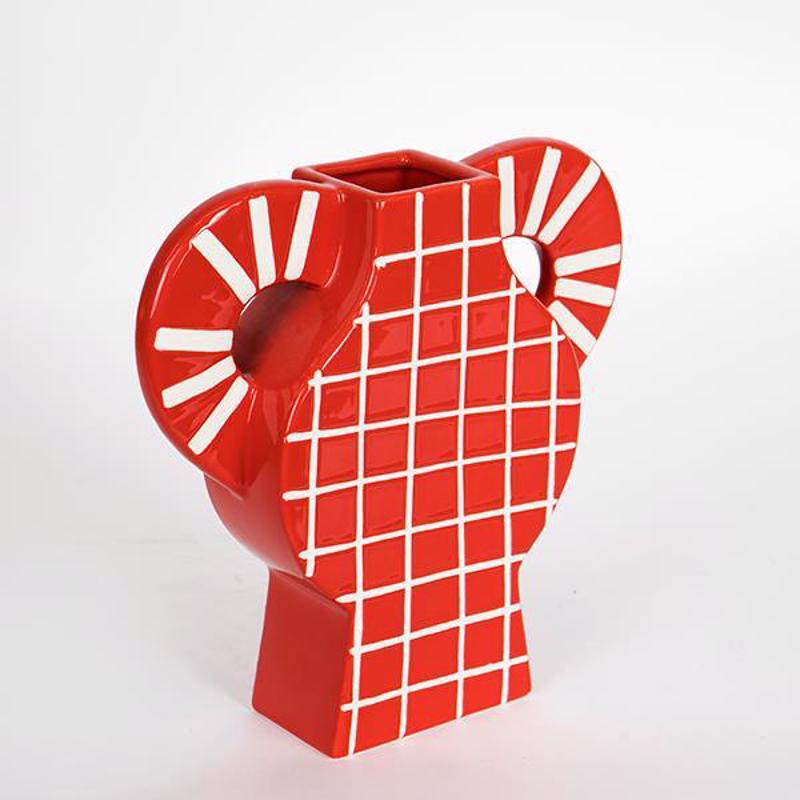 ESTHETI home - ΣΗΜΑΝΤΙΚΟ: Σε περίπτωση διαφοράς τιμής από το κατάστημα ισχύει παντα και μόνο η τιμή του καταστήματος ESTHETI home Βάζο Κεραμικό Κόκκινο με Λευκές Γραμμές κα