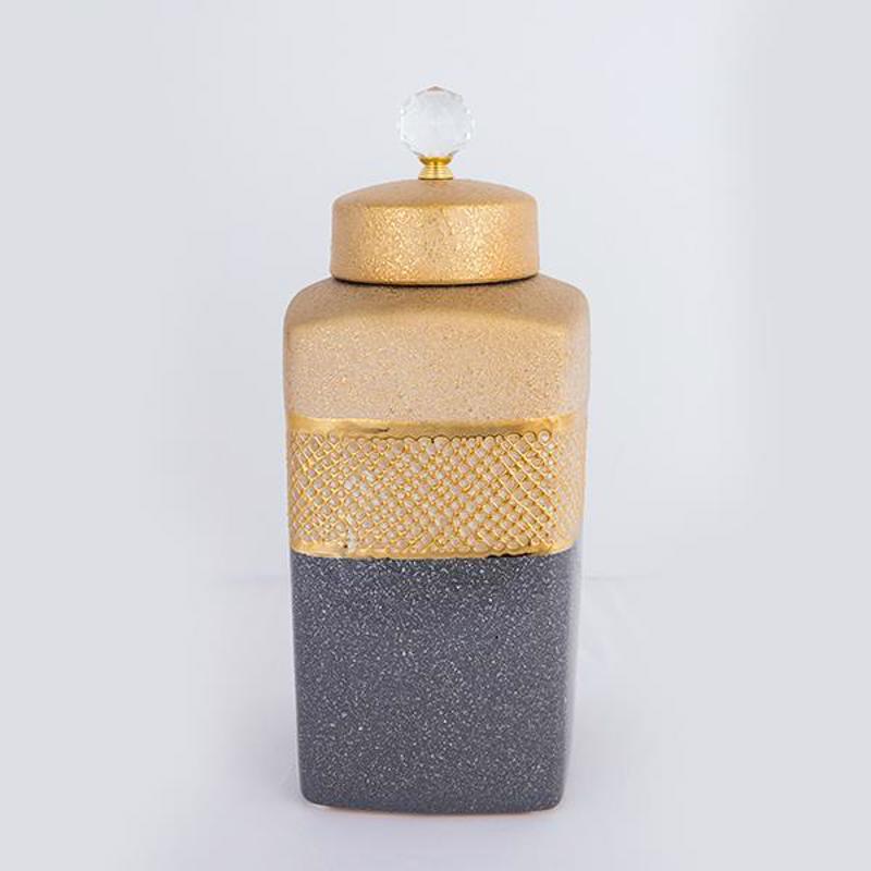 ESTHETI home Βάζο με Καπάκι Κεραμικό Γκρι/Χρυσό 16.5x16
