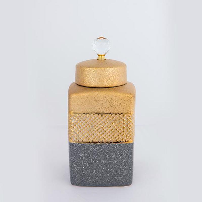 ESTHETI home Βάζο με Καπάκι Κεραμικό Γκρι/Χρυσό 14.5x14