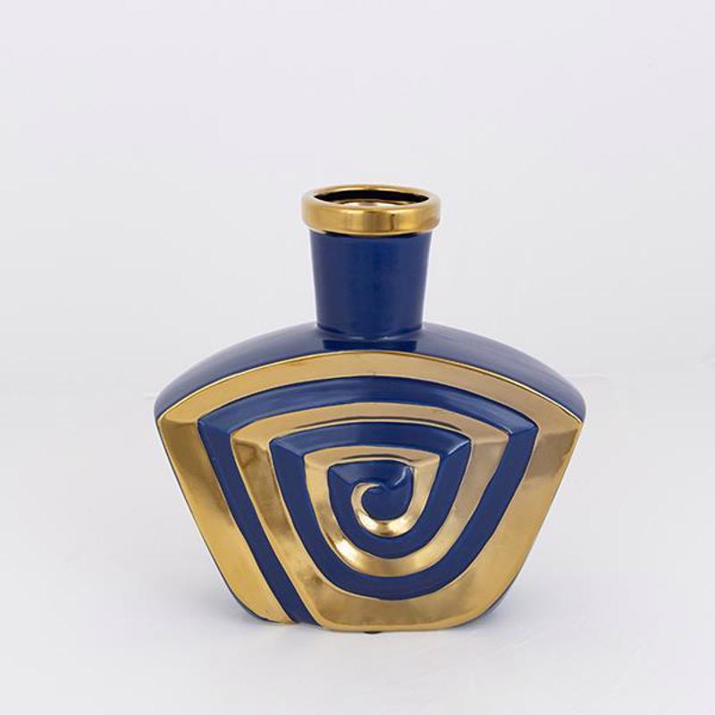 ESTHETI home - ΣΗΜΑΝΤΙΚΟ: Σε περίπτωση διαφοράς τιμής από το κατάστημα ισχύει παντα και μόνο η τιμή του καταστήματος ESTHETI home Βάζο Κεραμικό Σκούρο Μπλε/Χρυσό 23.2x6.8x2