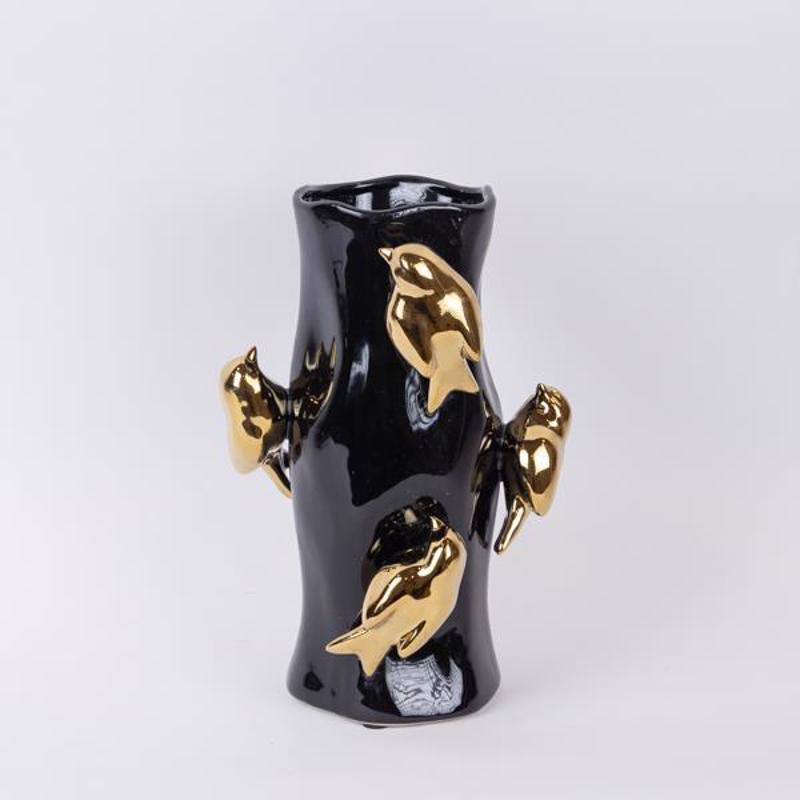 ESTHETI home Βάζο Κεραμικό Μαύρο/Χρυσό Φ20x31cm 752-204