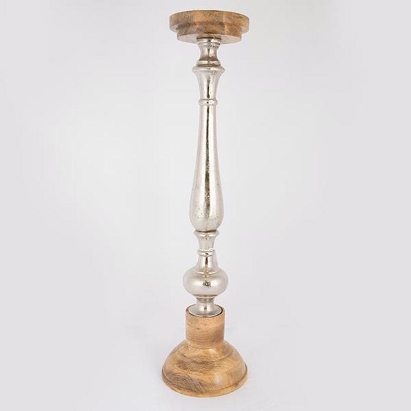 ESTHETI home Κηροπήγιο Ξύλινο/Μεταλλικό Φυσικό/Ασημί Φ1