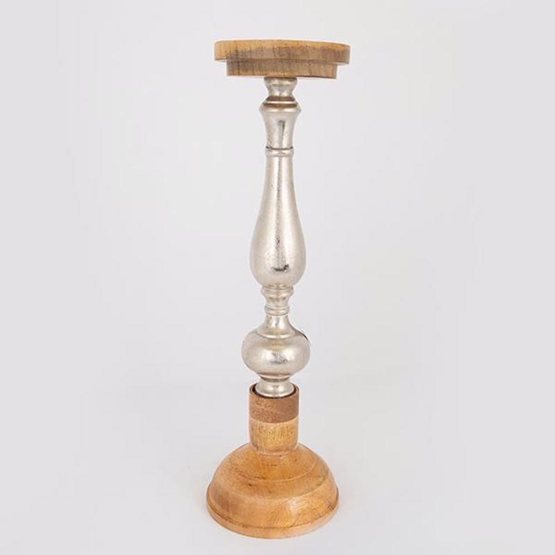 ESTHETI home Κηροπήγιο Ξύλινο/Μεταλλικό Φυσικό/Ασημί Φ1