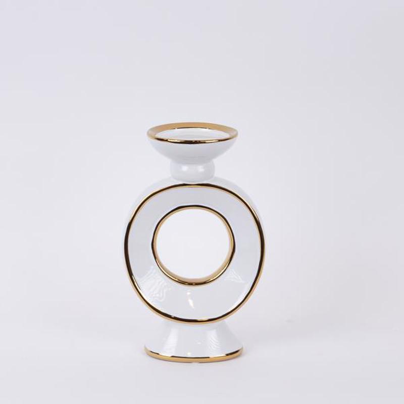 ESTHETI home - ΣΗΜΑΝΤΙΚΟ: Σε περίπτωση διαφοράς τιμής από το κατάστημα ισχύει παντα και μόνο η τιμή του καταστήματος ESTHETI home Κηροπήγιο Κεραμικό Λευκό/Χρυσό 15.3x10x25.