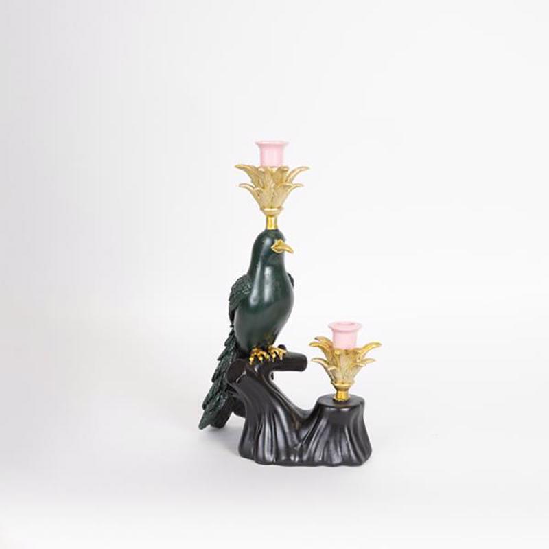 ESTHETI home Κηροπήγιο ''Πουλί'' Resin Μαύρο/Πράσινο/Ρο
