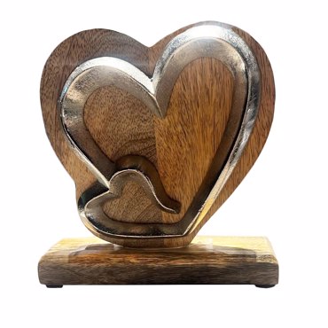 ESTHETI home Επιτραπέζιο Διακοσμητικό Καρδιές σε Ξύλινη Βάση Φυσικό με Μέταλλο Ασημί 18x5x19cm 752-28560