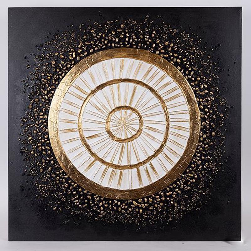 ESTHETI home - ΣΗΜΑΝΤΙΚΟ: Σε περίπτωση διαφοράς τιμής από το κατάστημα ισχύει παντα και μόνο η τιμή του καταστήματος ESTHETI home Πίνακας Καμβάς Κύκλος Μαύρος/Χρυσός/Λευκός