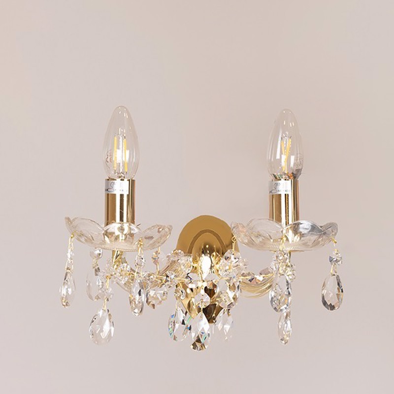 Φωτιστικά agiovlasitishome - ΣΗΜΑΝΤΙΚΟ: Σε περίπτωση διαφοράς τιμής από το κατάστημα ισχύει παντα και μόνο η τιμή του καταστήματος ESTHETI home Απλίκα Δίφωτη με Κρύσταλλα Χρυσή Ε14 25x20