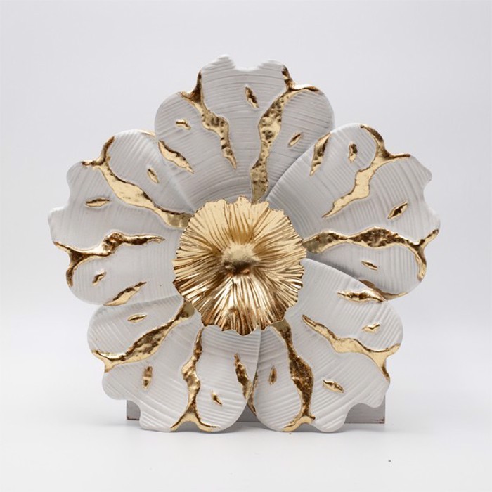 ESTHETI home Diakosmitiko Toixou ''Louloudi'' Metalliko Lefko/Xruso 28x5x29cm 812-30013