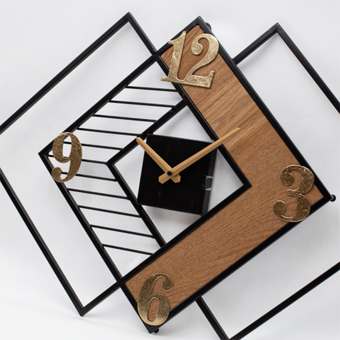 ESTHETI home Roloi Toixou Metalliko/Xulino Fusiko/Mavro/Xruso 63x3.5x42.5cm 813-10004