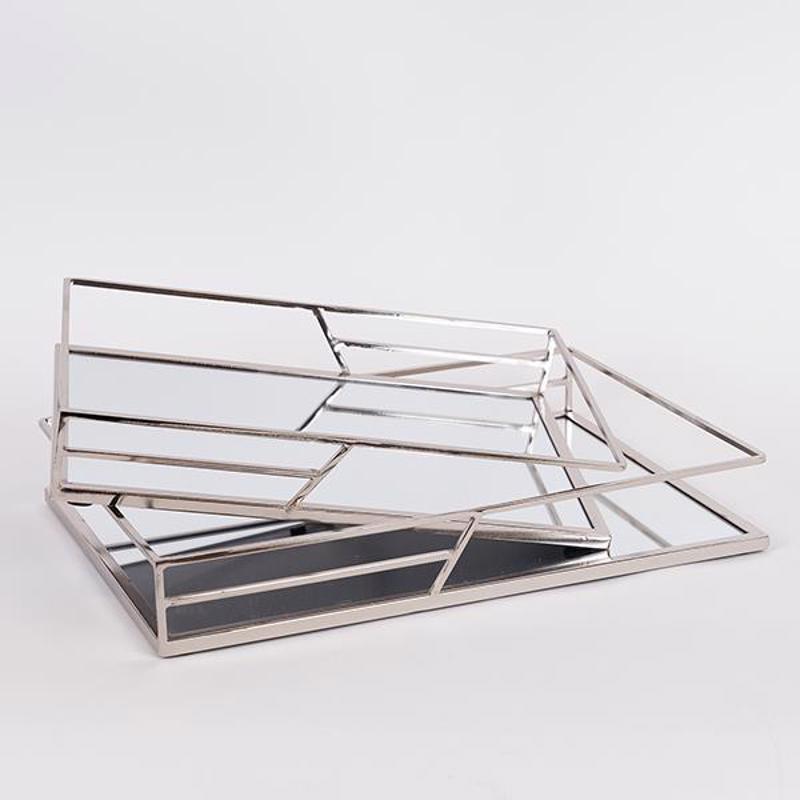 ESTHETI home Σετ των 2 Δίσκος Μεταλλικός Ασημί με Καθρέ