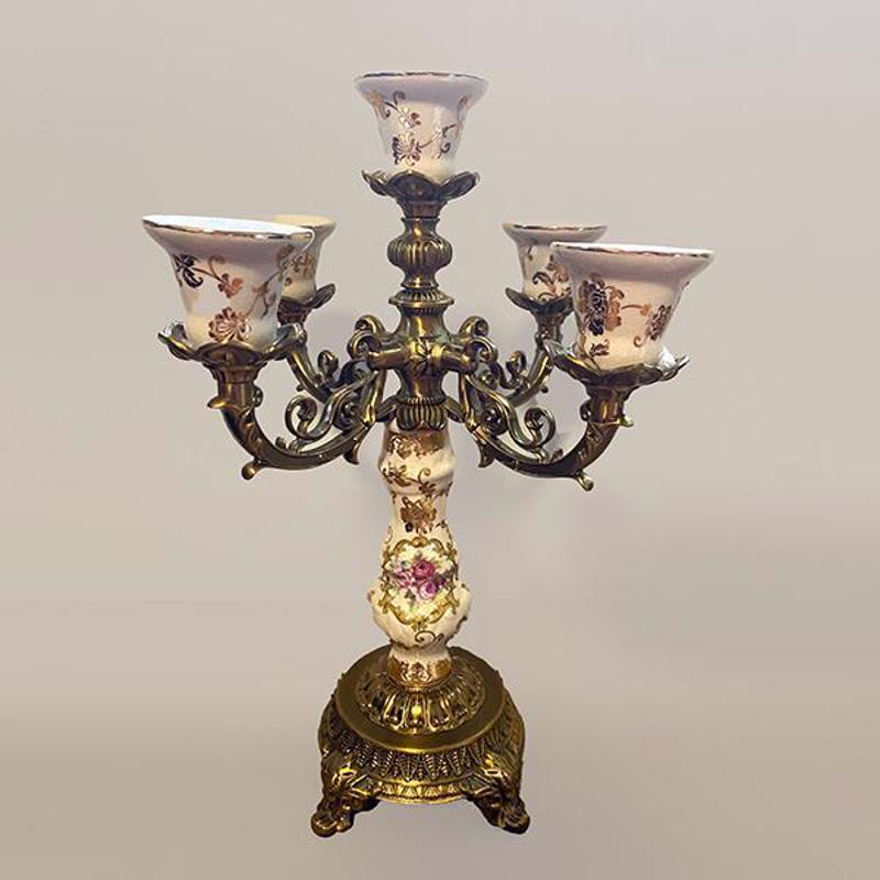 ESTHETI home Κηροπήγιο Πορσελάνης Μπεζ/Χρυσό 29x29x38cm